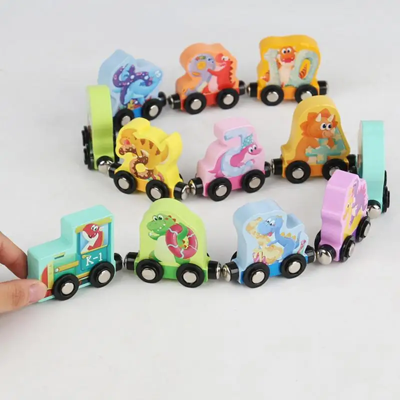 

12 шт., деревянные игрушечные машинки Монтессори с динозаврами