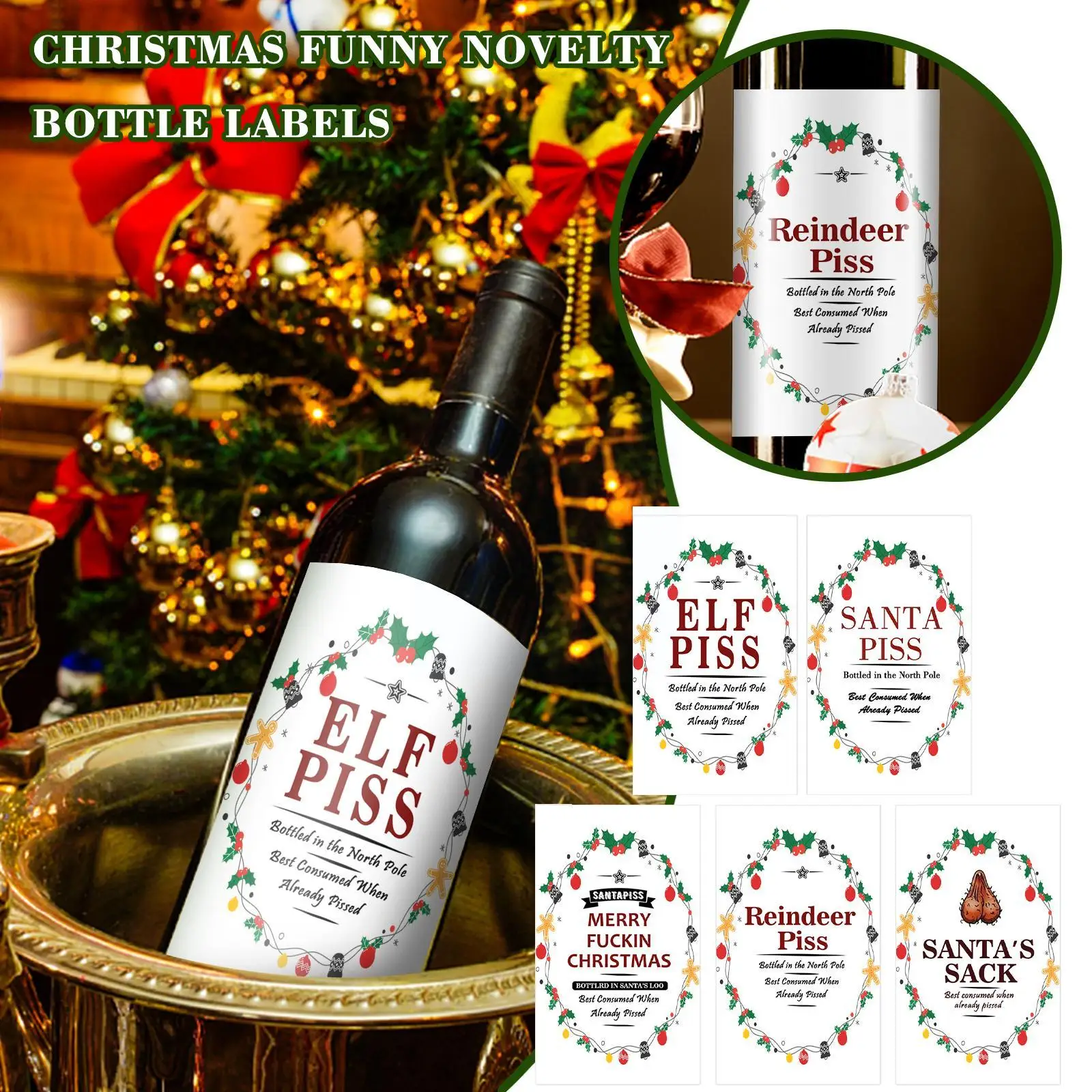 

Christmas Funny Novelty Bottle Labels, 5pcs Funny Joke Happily Wine Label Unique Bottle Decoration Y7D5