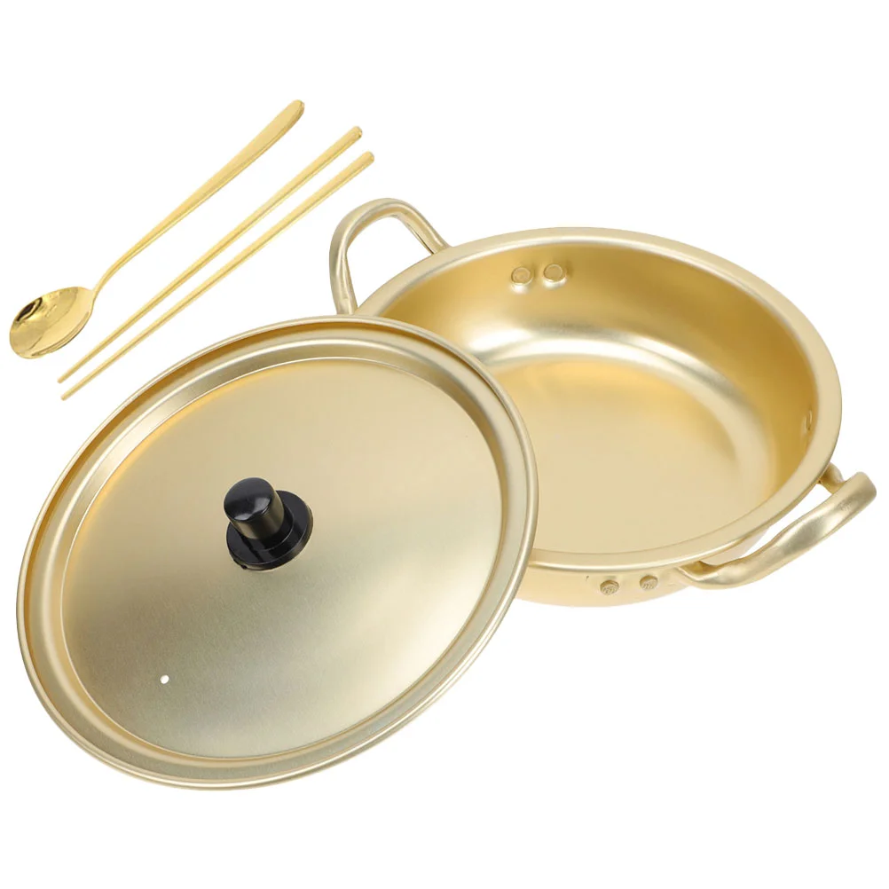 

Pot Ramen Korean Soup Ramyun Pan Cooking Steamer Noodle Stew Hot Noodlescooker Pasta Gold Steel Chopsticks Spoon Chinese Camping