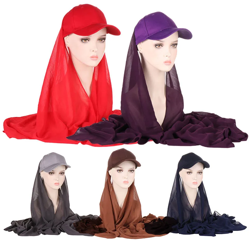 

Women Brim Bandana Cap Sun Visor with Pre-Tied Turban Caps Head Scarf Hijab Soild Color Muslim Beach Female Fashion Outdoor Hat