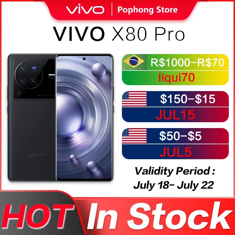 VIVO X80 Pro 5G MobilePhone 6.78'' 120Hz AMOLED Curved Screen Snapdragon 8 Gen 1 Octa Core 50MP Quad Cameras 80W SuperCharge NFC