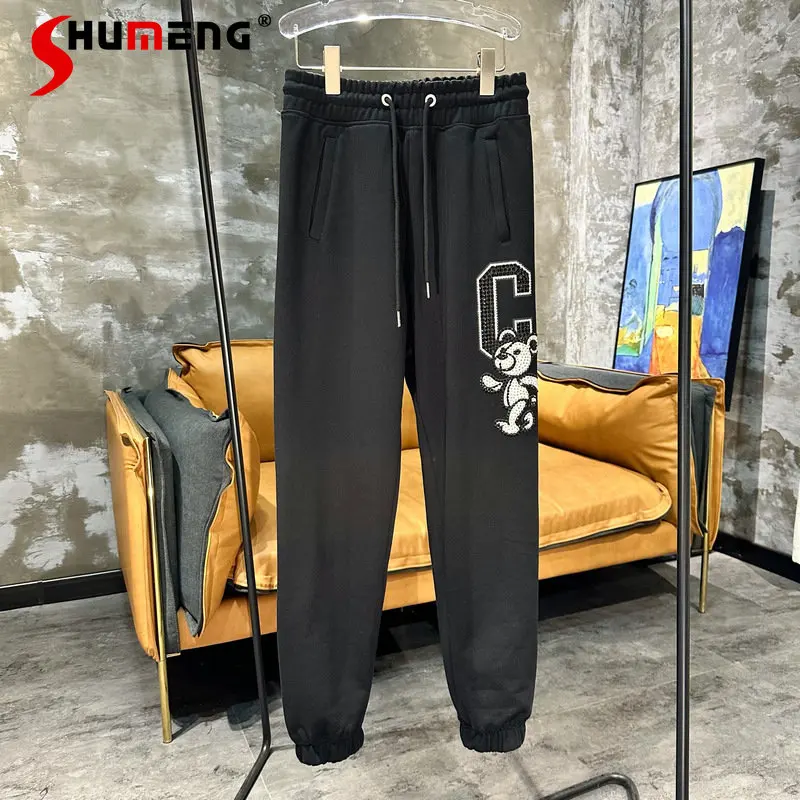 

Весенние модные черные спортивные брюки, спортивная одежда, повседневные мужские и женские свободные прямые уличные длинные брюки с завязкой на щиколотке