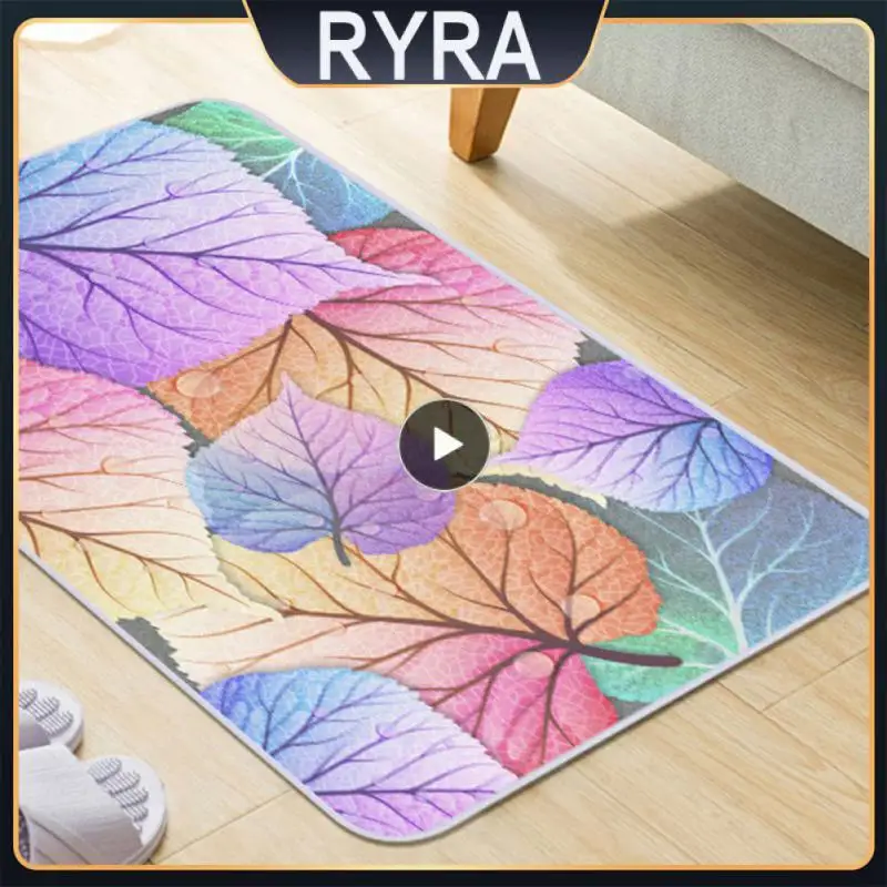 

Printing Multi-colored Leaf Doormats Carpets Rugs For Home Bath Living Room Floor Stair Kitchen Hallway Non-Slip Flannel Mat