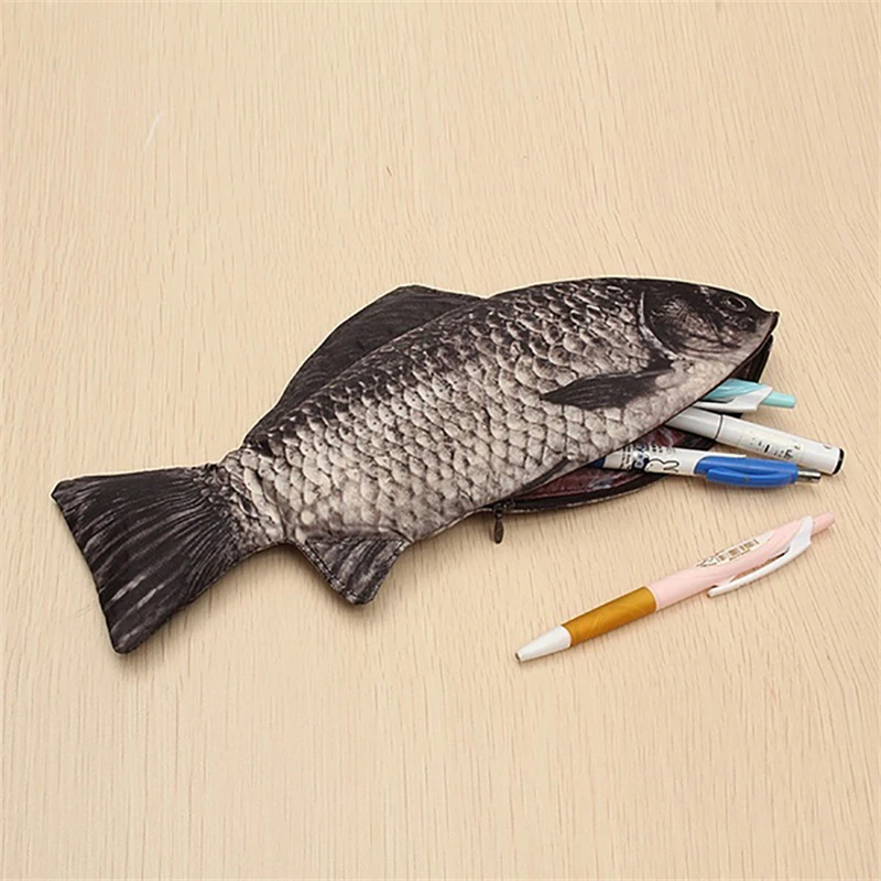 

Simulated Crucian Pencil Bag Personality Creative Salt Fish Shaped Pen Pencil Case Funny Handbag for Students Teenages Girls