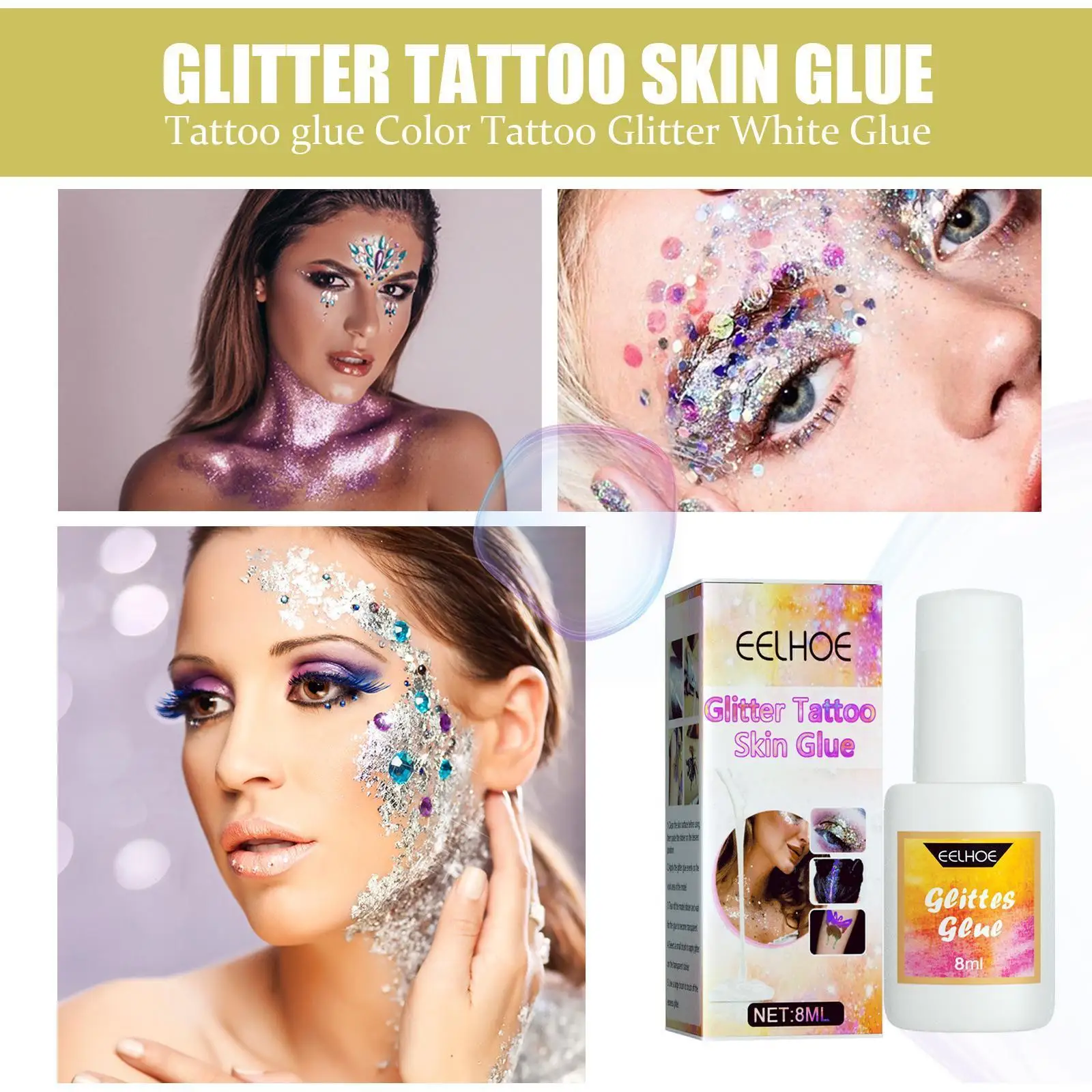 

Skin Glue Skin-friendly Body White Glue For Glitter Tattoos Gel Flash Powder Tattoo Glue White Glue One-time Suit Glue Tatt L6I8