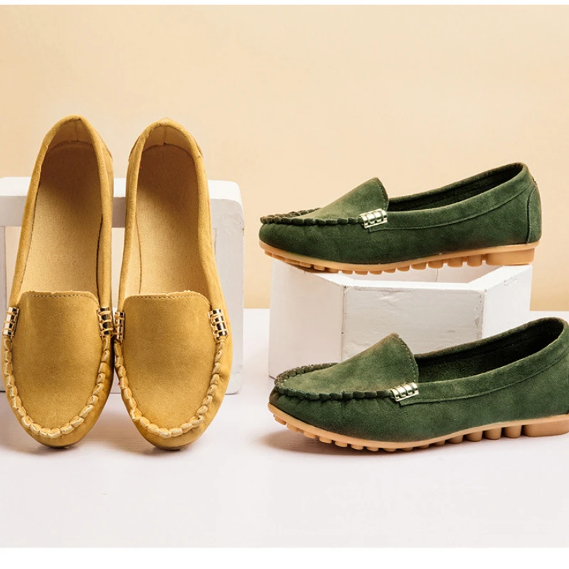 New Women Flat Shoes Trendy Round Toe Peas Shoes Casual Slip-on Loafers Women's Comfortable Driving Shoes Non-slip Walking Shoes