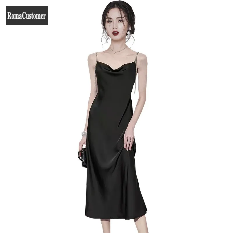 

Elegant French Style Strap Dress Womens Summer New Slim Fashion Korean Version Trend All-Match Female Casual A-Line Dress