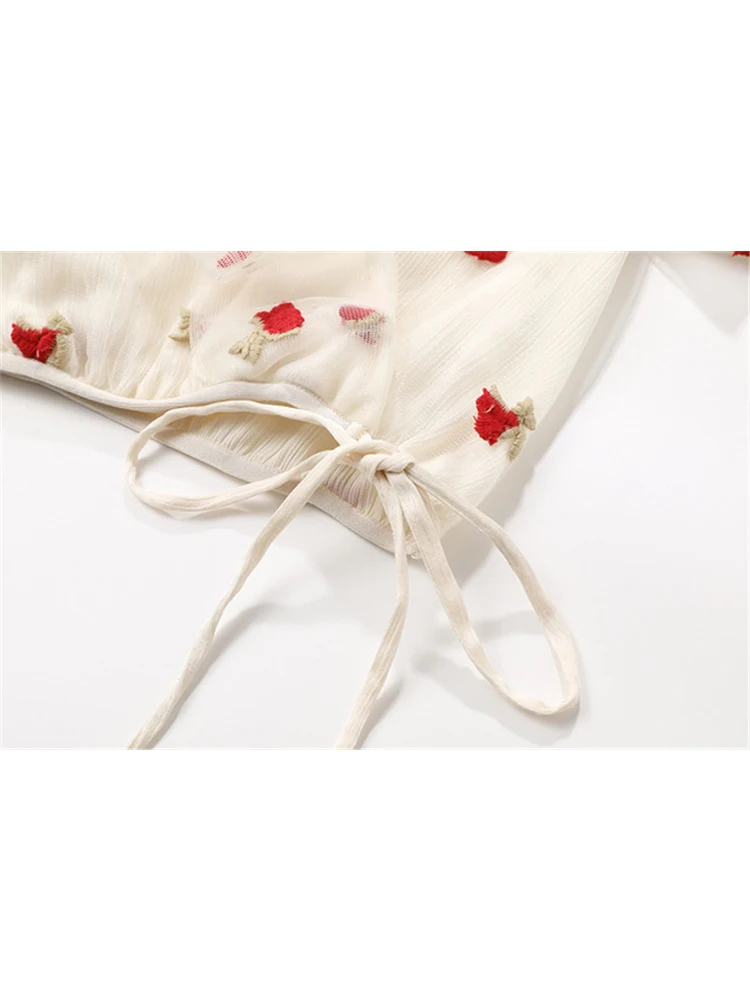 Женская газовая рубашка с вышивкой розы 2024 летняя шикарная Y2k v-образным вырезом и