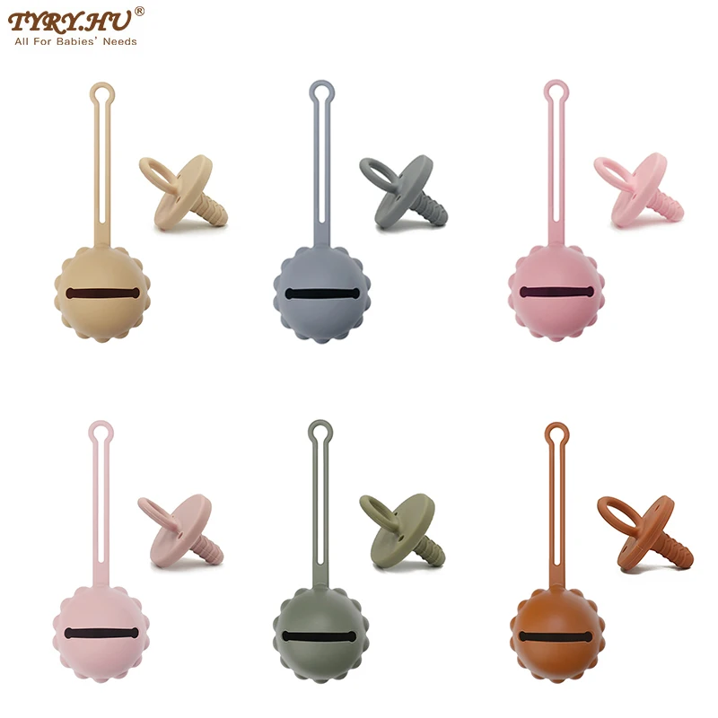 

TYRY.HU 2pc/set Baby Silicone Pacifier Holder Container Box Infant Portable Soother Pacifier Chain Silicone Storage Box BPA Free