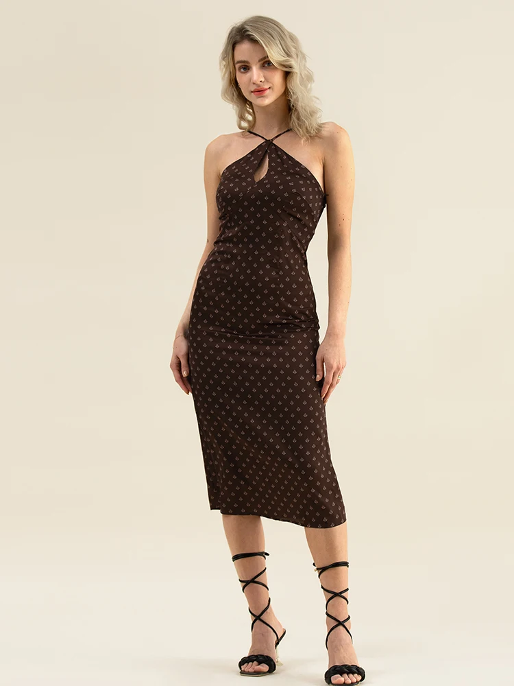 

Ethnic Print Cut Out Zipper Slip Midi Dress For Woman Sexy Sleeveless Party Long Dress 2022 Female Summer Sundress Vestidos