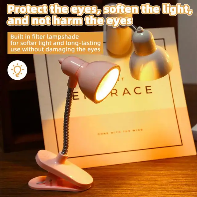 LED Eye Protection Book Night Light Adjustable Mini Clip-On Study Desk Lamp Battery Powered Flexible For Travel Bedroom Reading 3