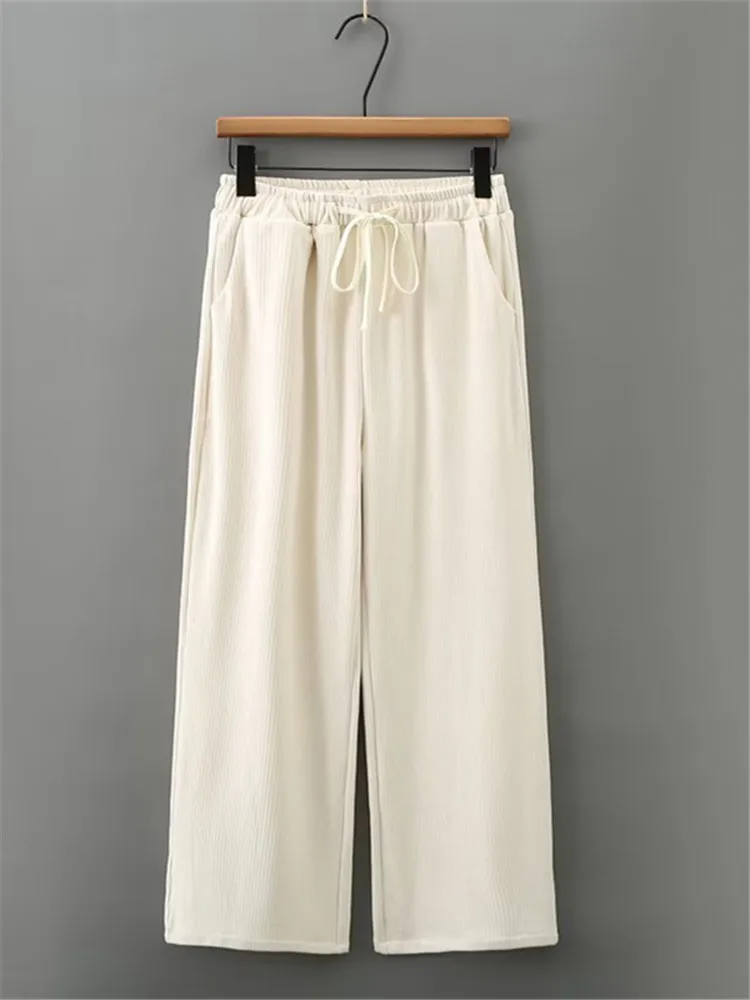 Женская одежда больших размеров весенне-осенние прямые брюки из полиэстера с