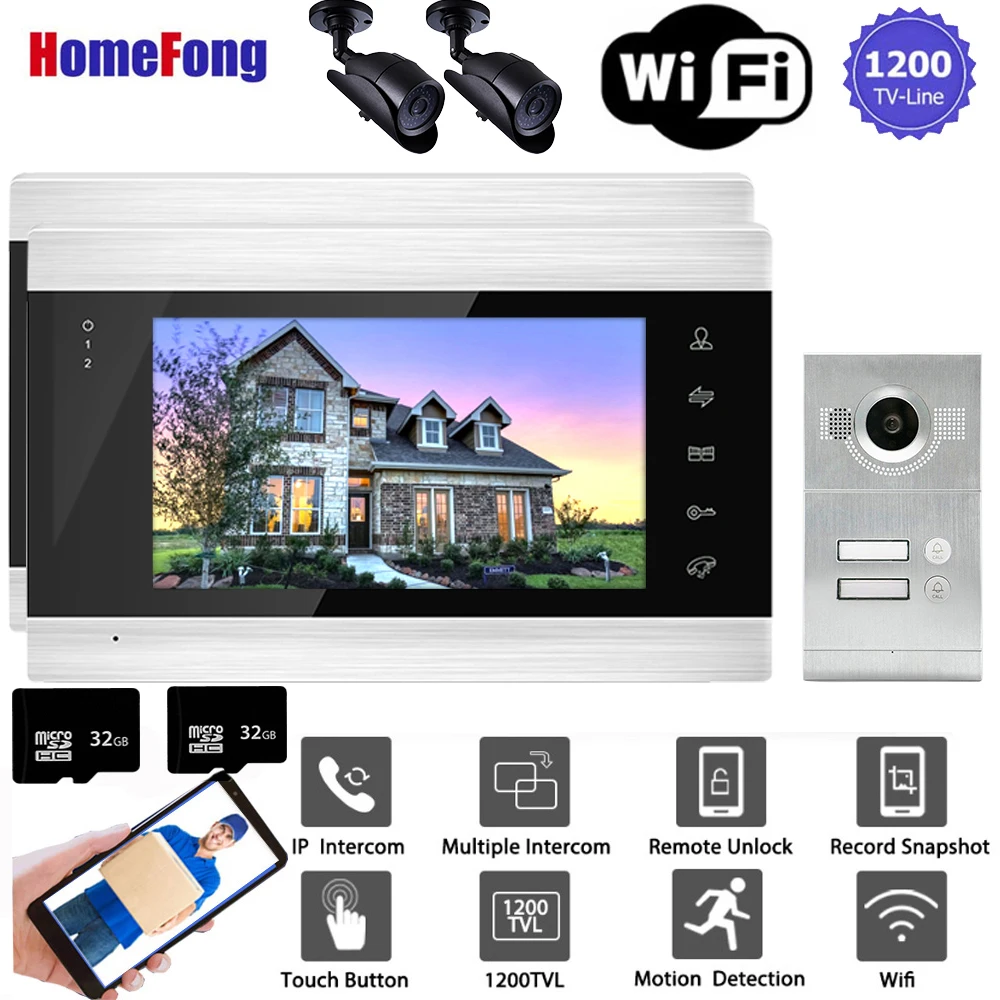 

HomeFong Wireless Video Intercom Wifi Video Door Phone 1200TVL Doorbell Camera Access Control for Apartment Building Security