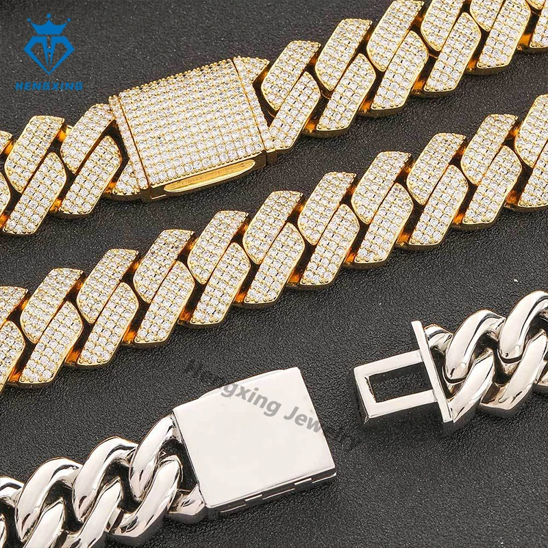High Quality Cubana Hip Hop Jewelry 18mm 925 Sterling Silver Vvs Moissanite Diamond Iced Out Cuban Link Chain Necklace for Me