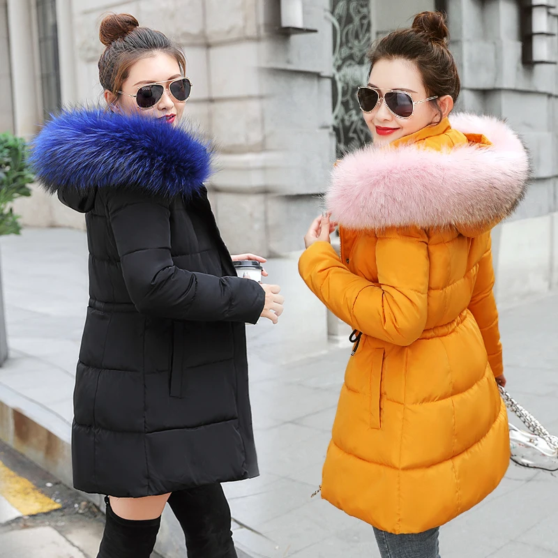 Big Fur Winter Jacket Women Thickened Parka Women Slim Long Coats Down Cotton Ladies Down Parkas Jacket Female Bubble Coat