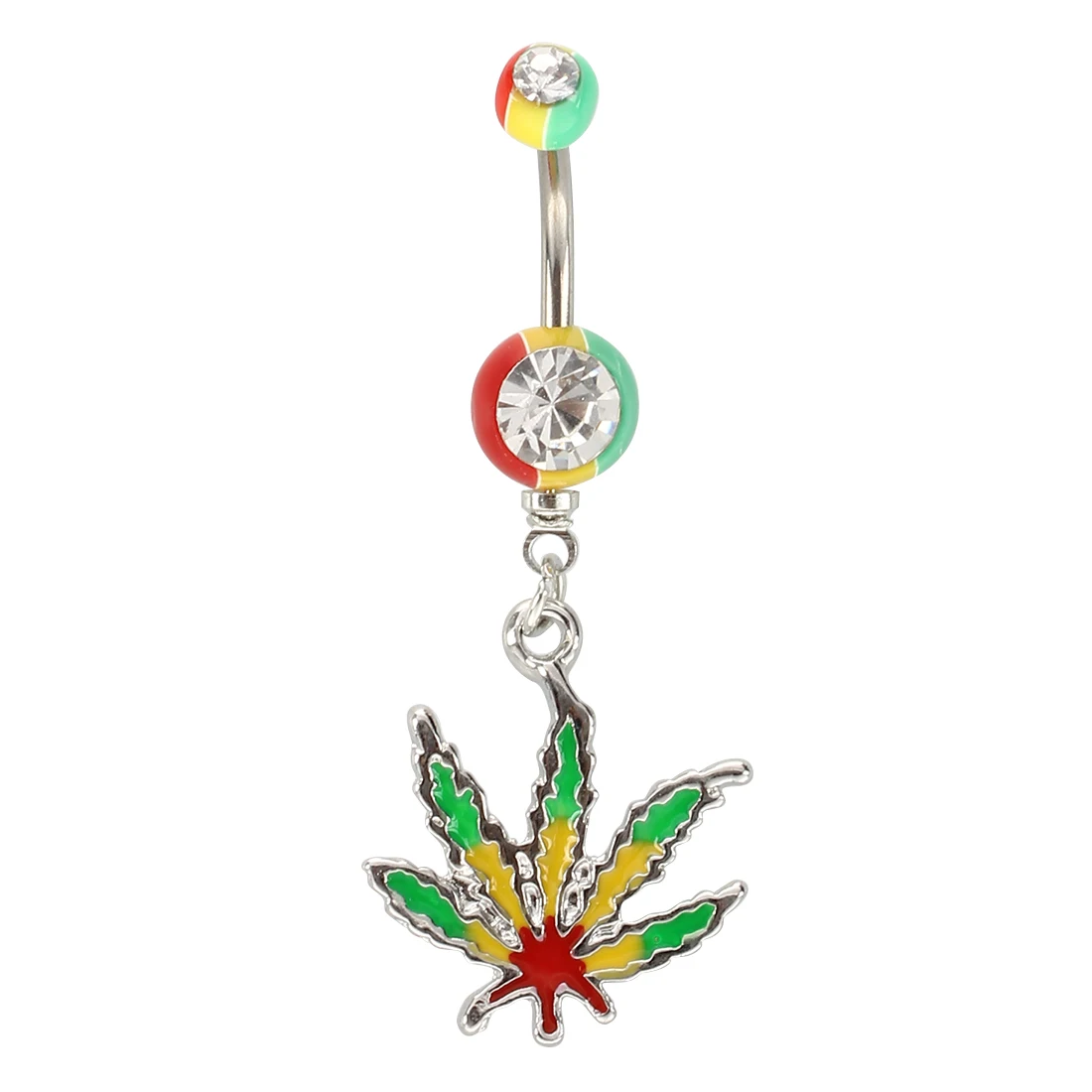 

Jamaican Pot Leaf Dangle Crystal Navel Belly Ring Bar