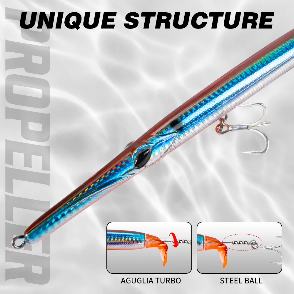 Фото Рыболовная приманка Hunthouse Propeller Needle Pencil, плавающая, для дальнего заброса, жесткая приманка, 225 мм, 40 г, стикбейты для синей рыбы, морского окуня, соленой воды. №4