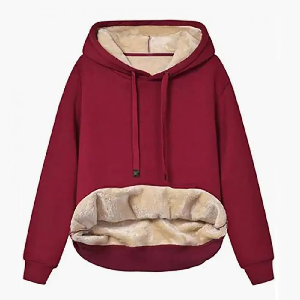 

Women Warm Plush Hoodie Solid Color Hooded Fleece Pullover Mid Length Casual Winter Hoodies sudaderas con capucha худи 후드티