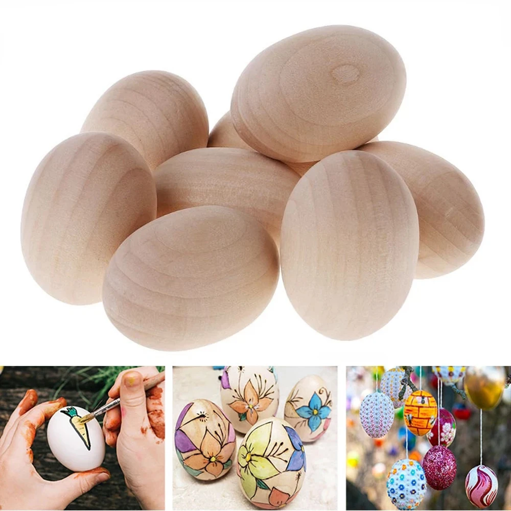 

6PCS 2.5" Easter Wooden Egg Unpainted Wood Eggs Fake Eggs for Easter Home Decor Easter Egg Hunt for Easter Decorate