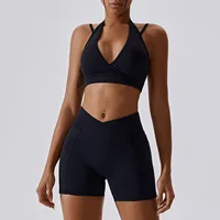 High Waist Yoga Sets Women Gym Clothing Fitness Female Sports Outfits Two Pieces Set Shockproof & Hip Push Up Shorts Sportswear 5