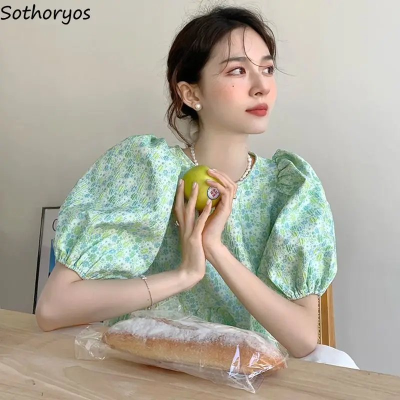 

Floral Blouses Women Sweet Temperament All-match Retro Casual Preppy Style Colleges Harajuku Summer Design Daily Ins Puff Sleeve