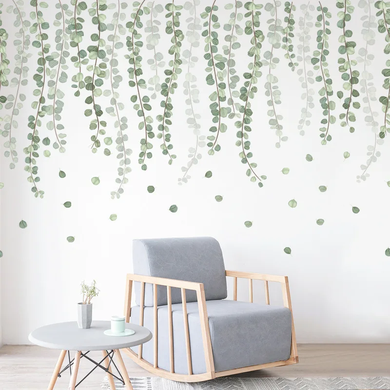 

Green Leaves and Branch Wall Stickers for Living Room Wall Decals Watercolor Plants PVC Stickers for Bedroom Waterproof Poster