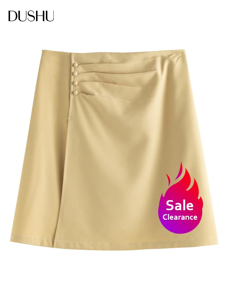 

DUSHU【Clearance Sale】2022 Summer French Style Women Pencil Skirt High Waist Slit Casual Design Sense Chic Female Mid Skirt
