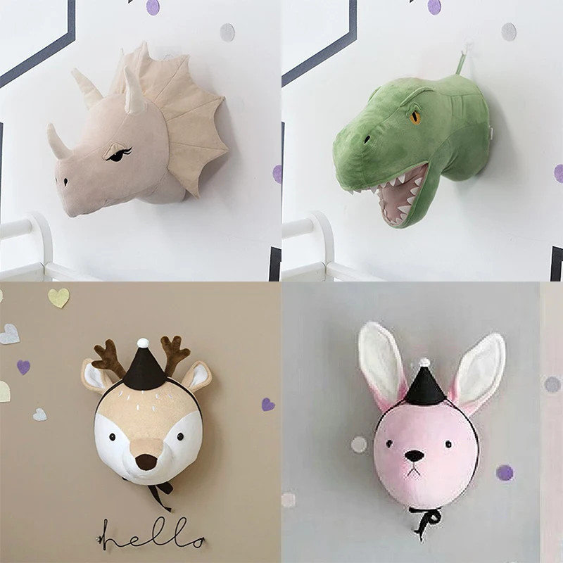 Плюшевая голова динозавра украшение на стену динозавр плюшевые животные