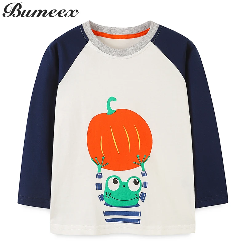 

Bumeex Halloween Boys and Girls Clothes Pumpkin Printed Pattern Long Sleeve T Shirt Fall Kids Baby Costumes 2-7Y