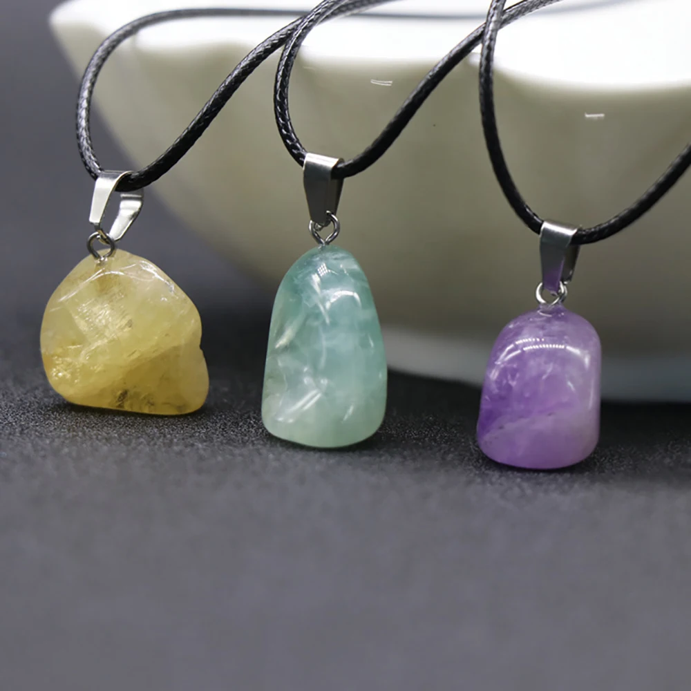 

Natural Stone Gem Irregular Multicolor Rough Polished Amethyst Prehnite Citrine Necklace Pendant Necklace for Woman Size 14-18mm