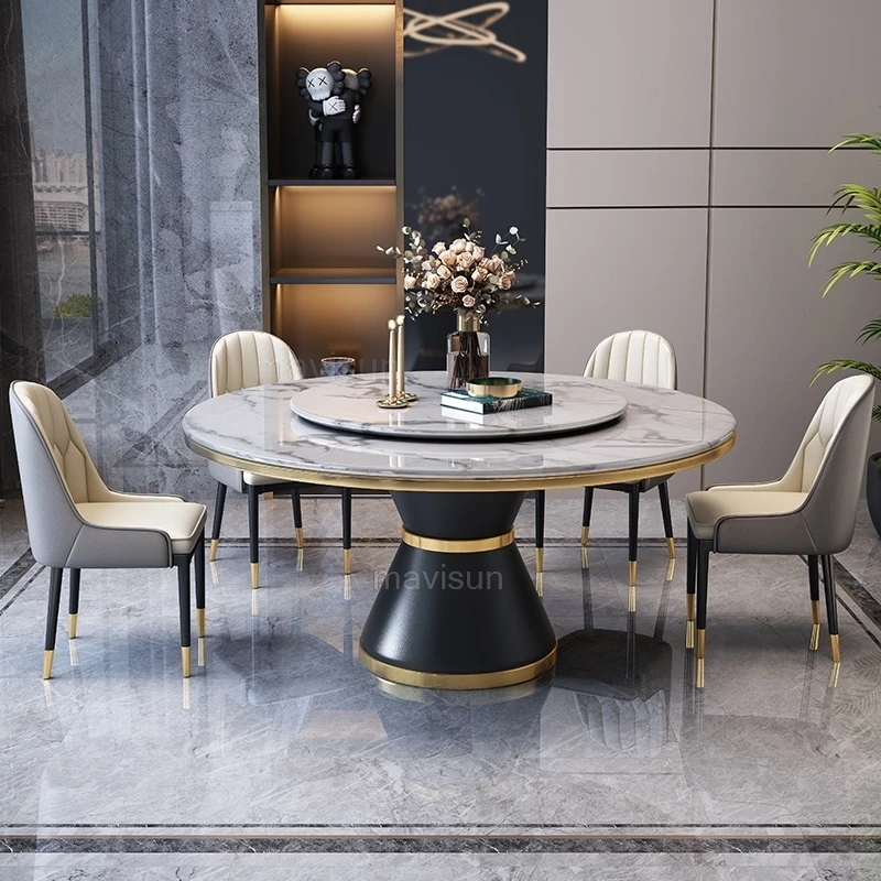 

Роскошный мраморный обеденный стол и стул в современном минималистичном стиле, круглый обеденный стол для маленькой квартиры с поворотным ...