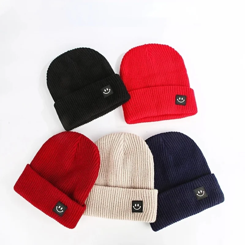 

Korean Square Smiling Face Beanie Women's Winter Light Knitted Hat Hip Hop Outdoor Streetwear Warm Ski Bonnet Caps For Men 2022