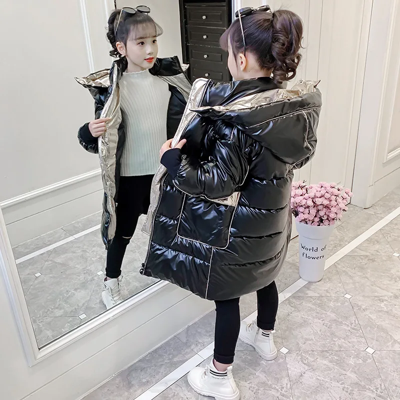 

Kid Girls Cotton-padded Coats New Casual Hooded Down Jacket Winter Thickened Warm Shiny Outerwear Teens Clothing Snowsuit 4-12 Y