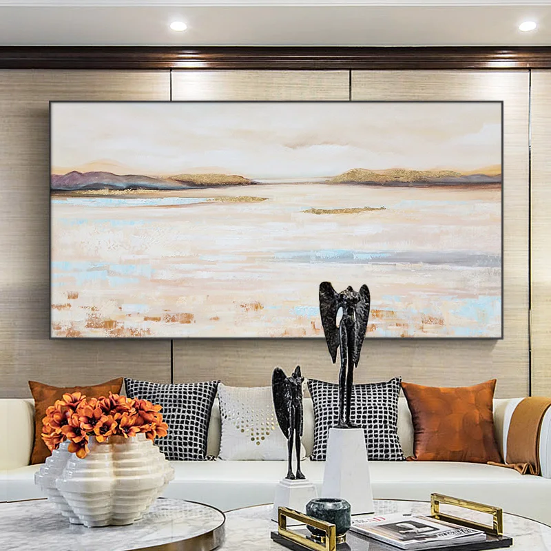 

Oil Painting Hand-painted Modern Light Luxury Decorative Painting Living Room Hanging Painting Gold Foil Abstract Seascape