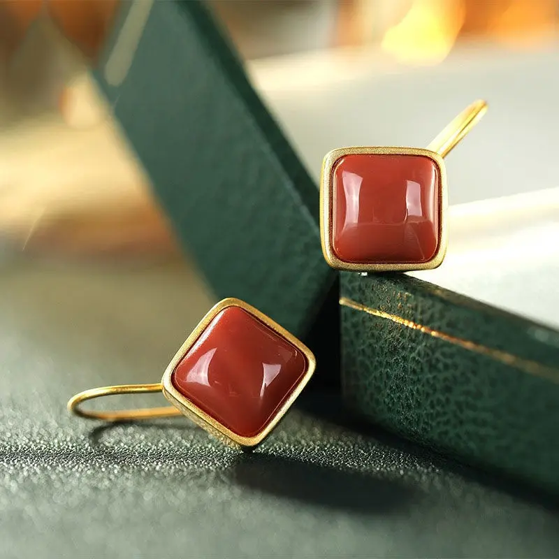 

Natural Auspicious Knot Earrings 925 Earrings Square Earhook Vintage Classic Earrings Female Vintage Aretes De Mujer Statement