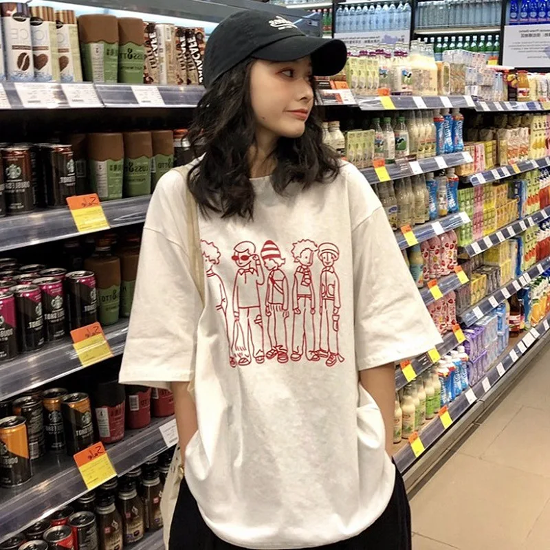 

Cartoon Graphic Printing Loose T-shirts Summer Harajuku Style O-neck Short Sleeve Tshirts All-match Short-sleeved Women's Top