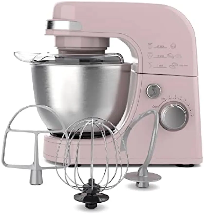 

Electric Stand Mixer, 4 Quarts, Dough Hook, Flat Beater Attachments, Splash Guard 7 Speeds with Whisk, Rose