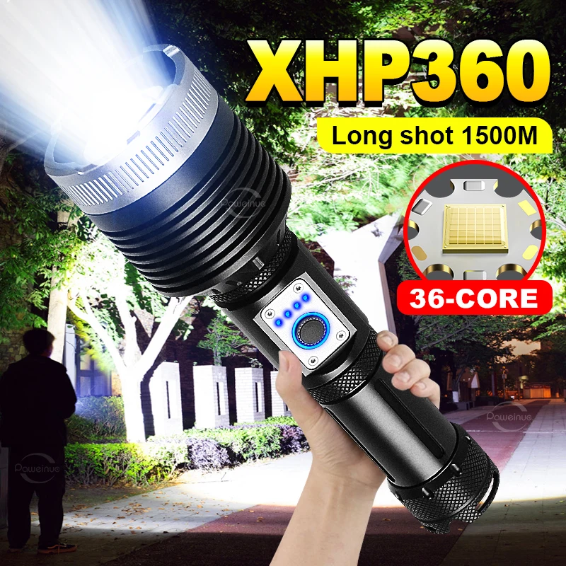 XHP360 High Power LED Flashlight 5 Lighting Modes Torch Outdoor Waterproof Tactical Lamp USB Rechargeable Flash Light Lantern