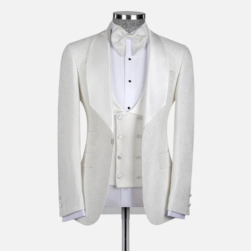 

Luxury Men's Suit White Jacquard Weding Groom Tuxedo Slim Fit 3PCS Jacket Blazer Pants Male Prom Party Suits