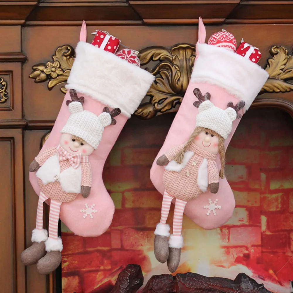 

Вязаные подвесные рождественские чулки для мальчиков и девочек, мультяшный снеговик, олень, Санта-Клаус, Подарочная сумка, носки, аксессуар...