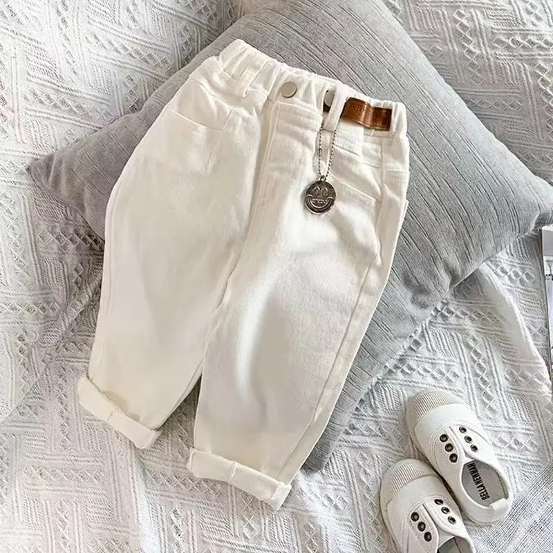 Boys and Girls Pants Spring and Autumn Children's Casual Pants Western Korean Edition Baby Pants Baby White Elastic Pants