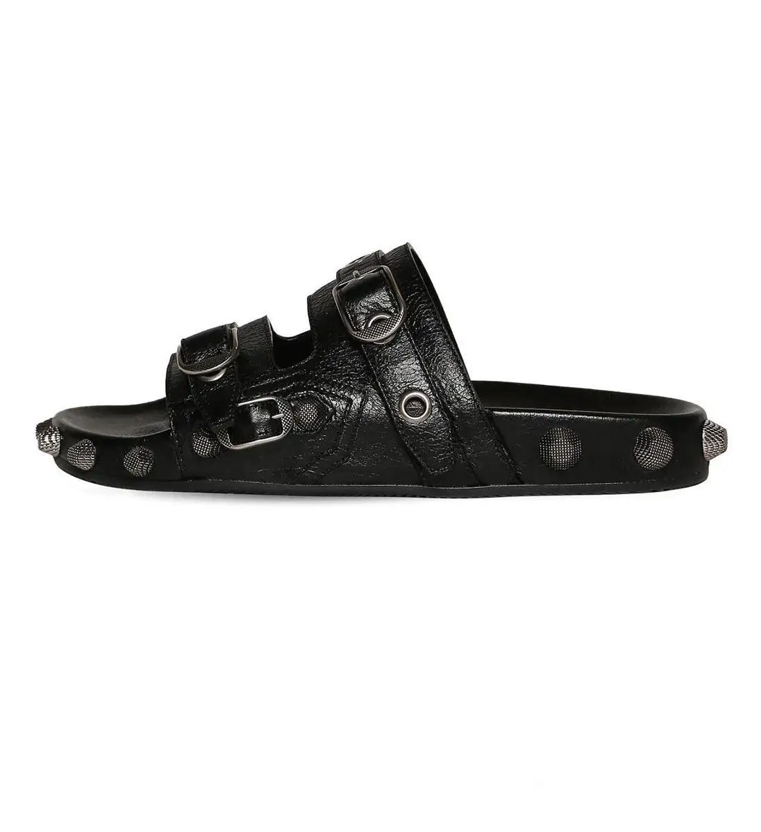 2023 Fashion Studs Buckles Open Toe Flat Shoes Black Sandals Outdoor Female Summer Slingback Slippers Luxury Shoes For Women