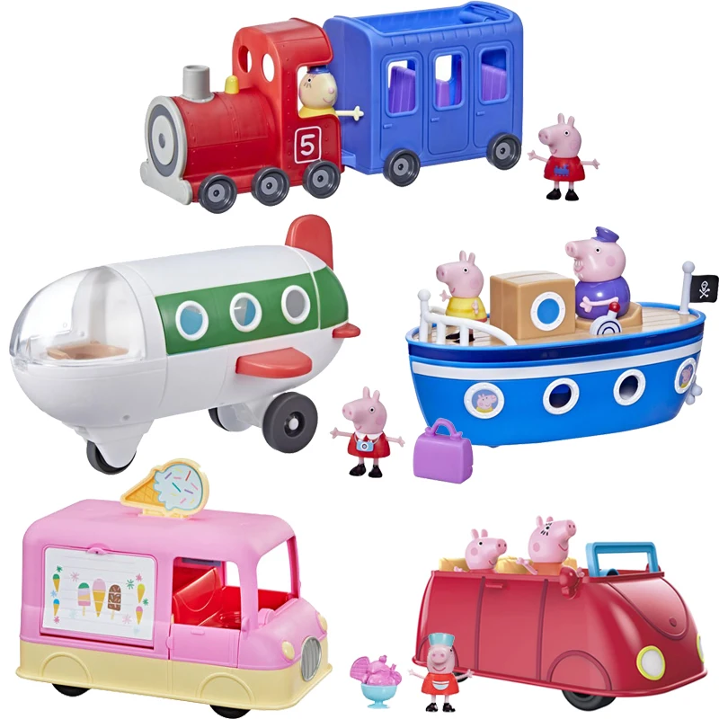

Peppa Pig Peppas Adventures Miss Rabbits Train Family Red Car Ice Cream Truck Air Peppa Airplane Cabin Boat Kids Play House Toys