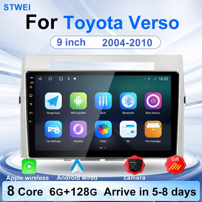 

Автомагнитола для Toyota Corolla Verso 2004-2010, мультимедийный видеоплеер на базе Android 11, Carplay, DSP, GPS-навигация, камера 360