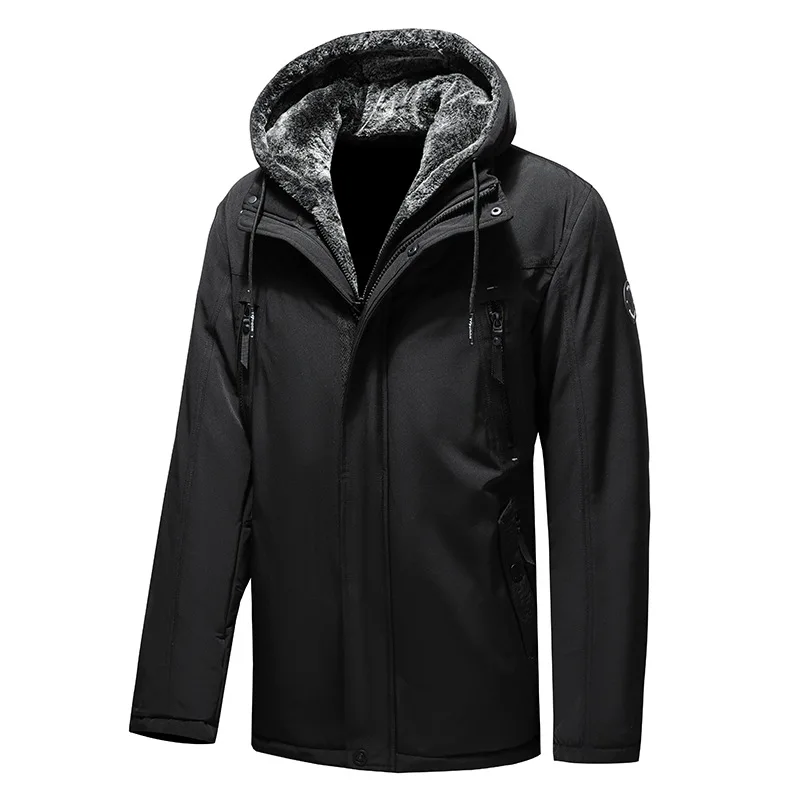 Men's Jacket Stand Collar Zipper Casual Fashion Winter Solid Color Warm Thickened Plus Size Hooded Parkas Men Army Green Coat