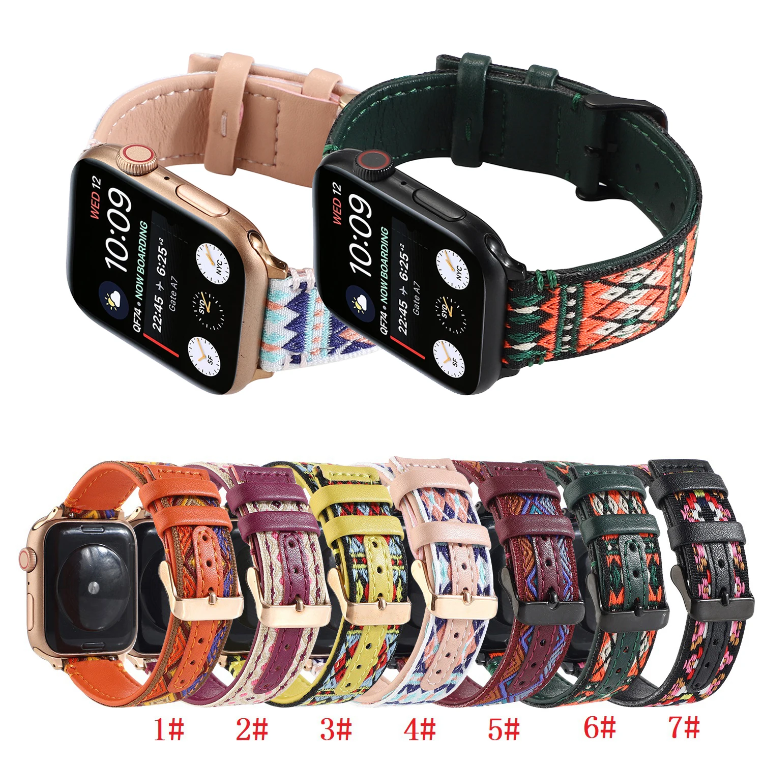 

Ремешок нейлоновый кожаный для Apple Watch, браслет в этническом стиле для iWatch Series 7 6 SE 5 4 3, 41 мм 45 мм 40 мм 44 мм 38/42 мм