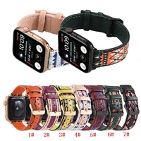 nylon leather strap for apple watch band 41mm 45mm 40mm 44mm 3842mm ethnic style belt bracelet for iwatch series 7 6 se 5 4 3