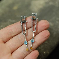 vintage boho irregular rectangle metal long crystal drop earrings for women