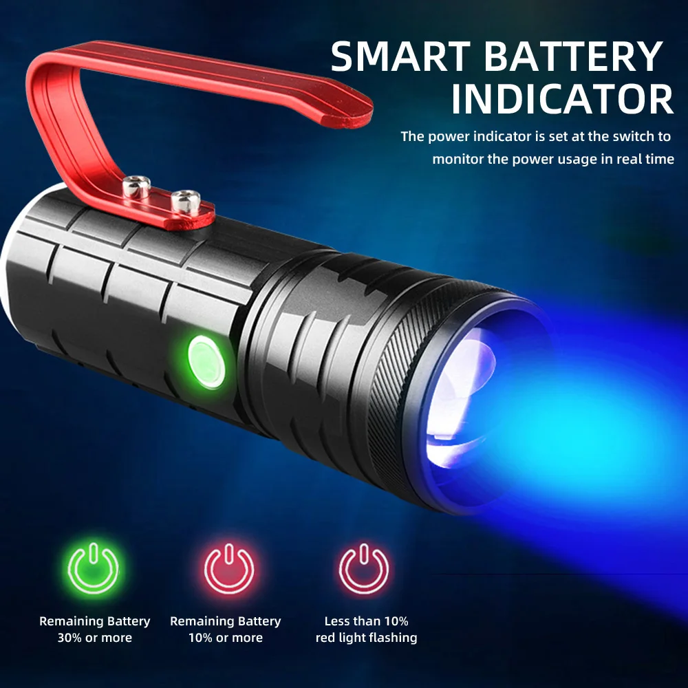 

Телескопический мощный фонарик с перезаряжаемым от Usb аккумулятором, суперъяркий фонарь для кемпинга и рыбалки с ЖК-дисплеем и кронштейном