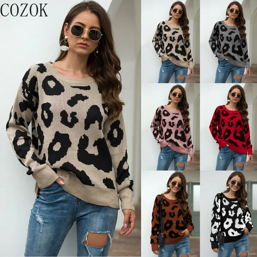 

2022 Autumn and Winter New Knitwear Leopard Print Jersey Women Sweater Women Pullover Свитер Pull Coréen Oversized Sweater